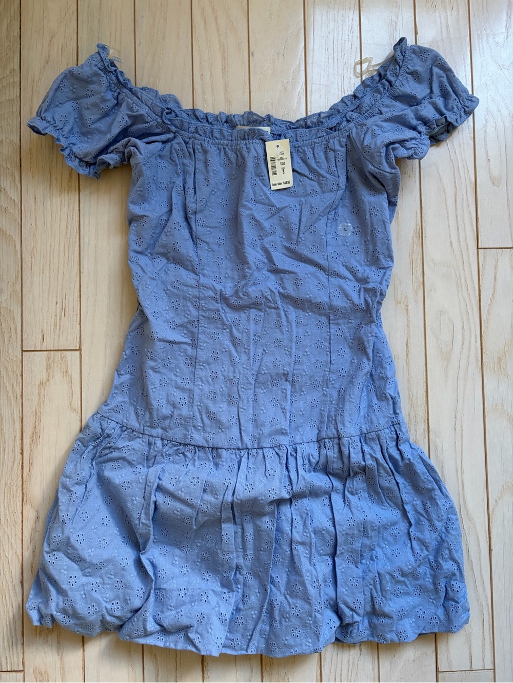 Girls' Aeropostale Off-the-Shoulder Eyelet Dress in Light Blue